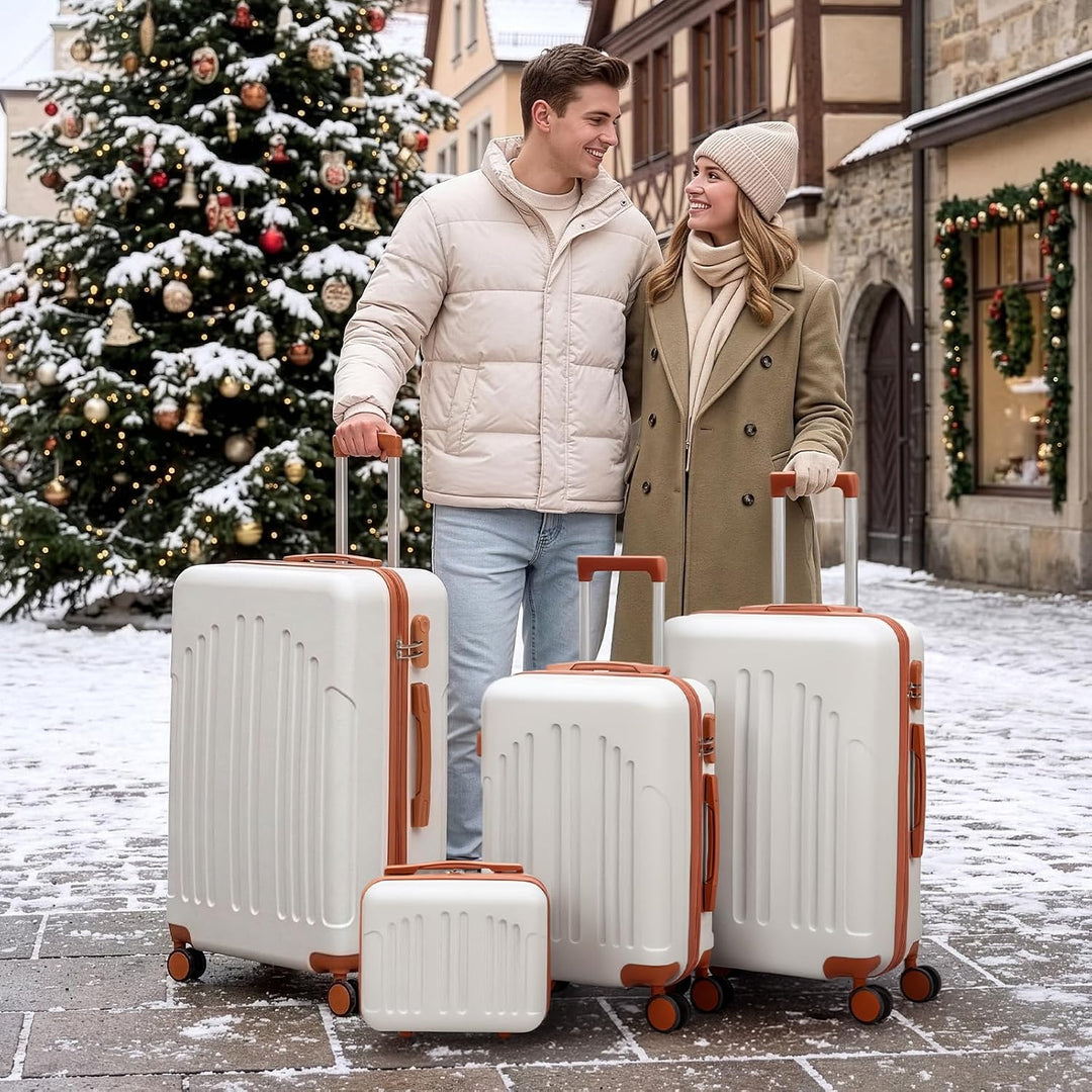 LEADZM Koffer Set 4 teilig Hartschale mit Kosmetikkoffer, Kofferset aus ABS, Reisekoffer mit Rollen