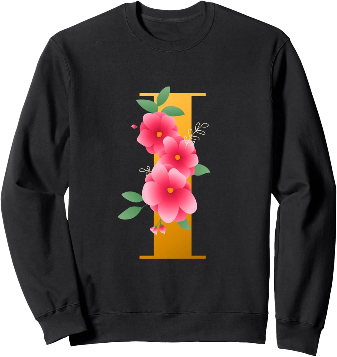 Floral Alphabet I Cute Initial Monogram Letter A Graphic Sweatshirt