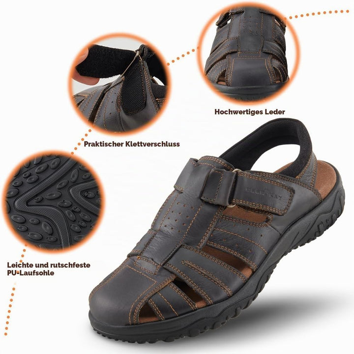 MGGMOKAY Herren Leder Sandalen Fisherman Closed Toe Outdoor-Sandale 40 EU Schwarz, 40 EU Schwarz