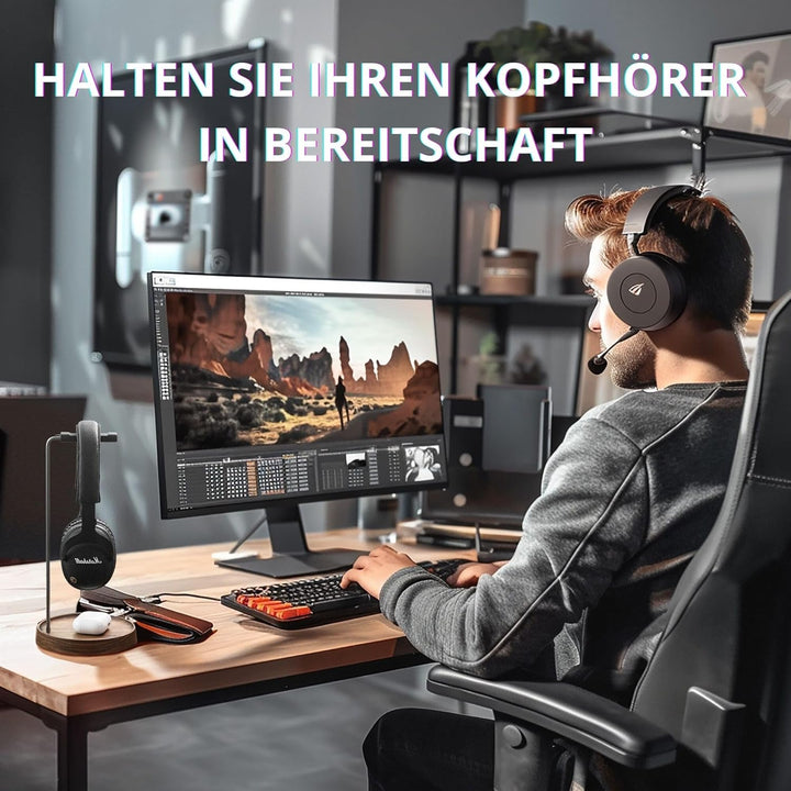 muso wood Kopfhörer Ständer Headset Halterung für Tisch aus Walnussholz und Aluminium, universeller