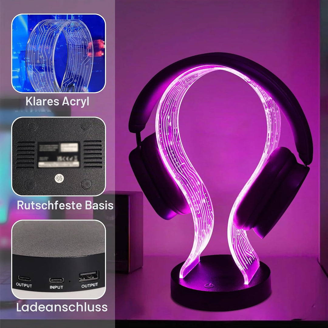 Ammonite Light Up Headphone Stand, 16 Farbe leuchtet Gaming Schreibtisch Accessoire mit 1 USB-Ladean