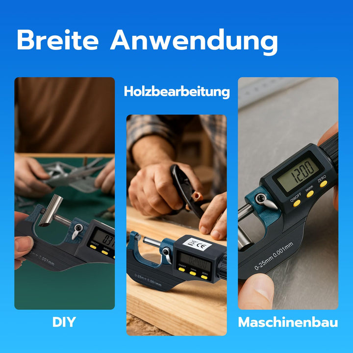 Mcbazel Mikrometer LCD Digitale Bügelmessschraube 0-25mm, 0.001mm Auflösung