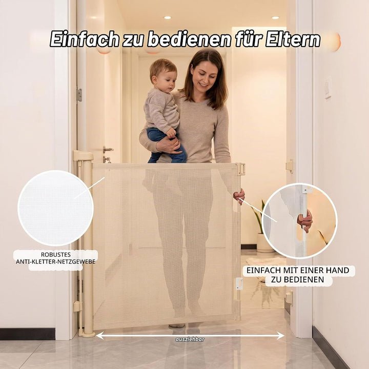 Treppenschutzgitter Ausziehbar 150cm, Türschutzgitter, Babygitter Beige Beige 150 cm, Beige 150 cm