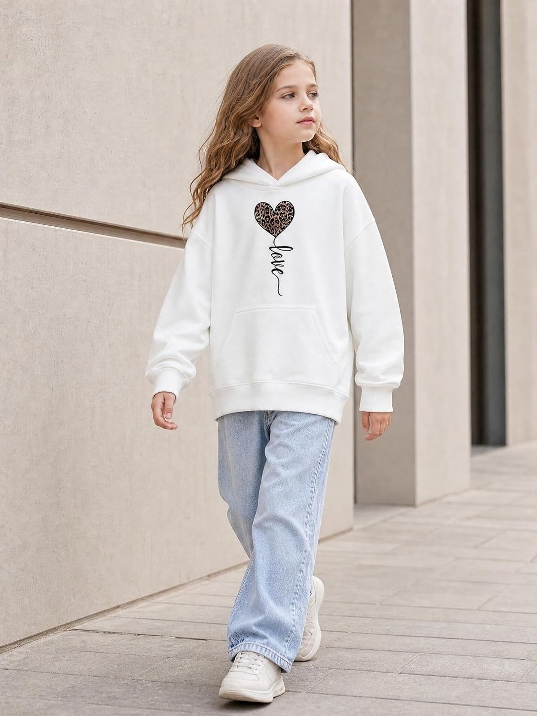 Hoodie Mädchen Kapuzenpullover Leopard Drucke Sweatshirt mit Kapuzen Casual Baumwolle Pullover Langa