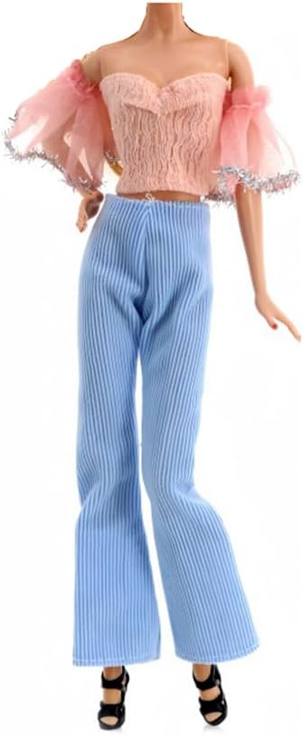 5 Sätze Puppenkleidung, Herbstkleider, Frühlingskleider, Pullover, Hose, Schuhe, Socken, Tasche für