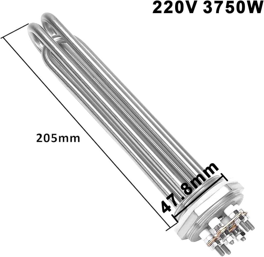 DERNORD Heizstab 220V 3750W 1-1/2 Zoll Heizelement 3U Typ Warmwasserbereiter BSP Edelstahl Flansch,