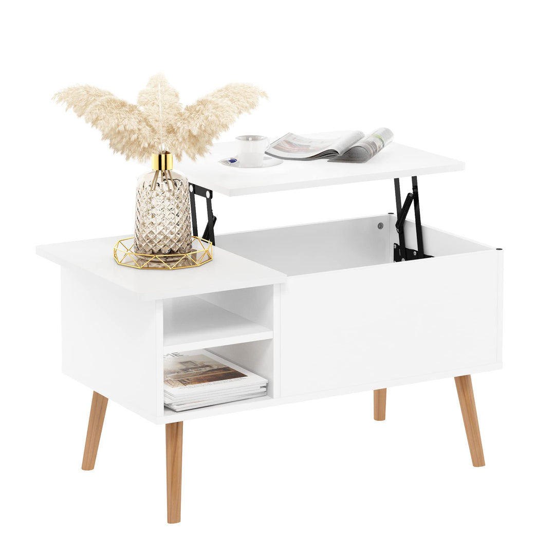 Furinno Jensen Couchtisch mit anhebbarer Tischplatte aus Holz mit verstecktem Fach und seitlich offe