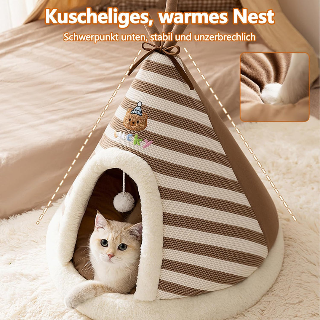 Galatée Katzenhöhlenbett, Süsses Katzenhaus-Hundeiglu Mit Abnehmbarem Kissen, Bequemes Dreieckiges H