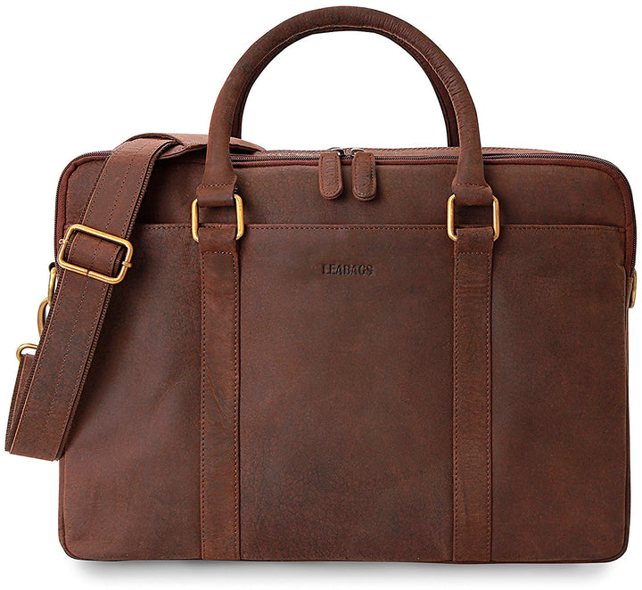 LEABAGS Leder Aktentasche Herren &amp; Damen I Echtleder Laptoptasche bis 16 Zoll I Umhängetasche mit Sc