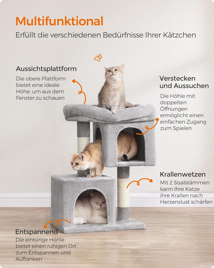 Feandrea Kratzbaum klein, 67 cm Katzenbaum, Katzenhaus für Kätzchen bis zu 3 kg, grosse Plattform, S