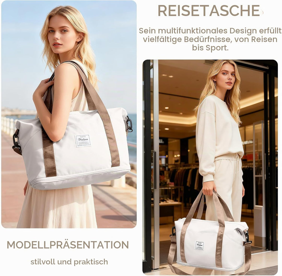 SEAFEW Reisetasche Damen Sporttasche 40x30x20 Ryanair Handgepäck Tasche (Beigebraun) 40x30x20cm(24L)