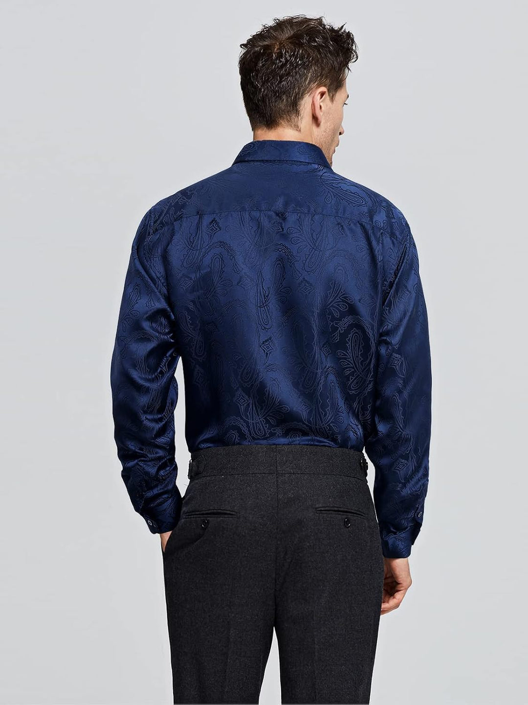 HISDERN Herren Paisley Hemd Langarm Satin Blumen Muster Hemd für Männer Jacquard Stickerei Freizeith