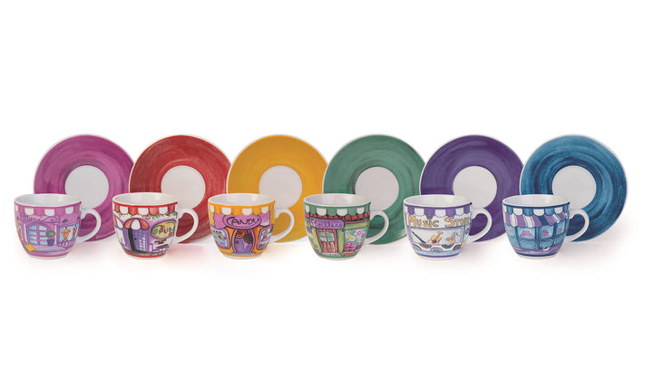 Molecuisine Kaffeetassen-Set mit Untertasse, 6 Stück Shops 90 cl mehrfarbig