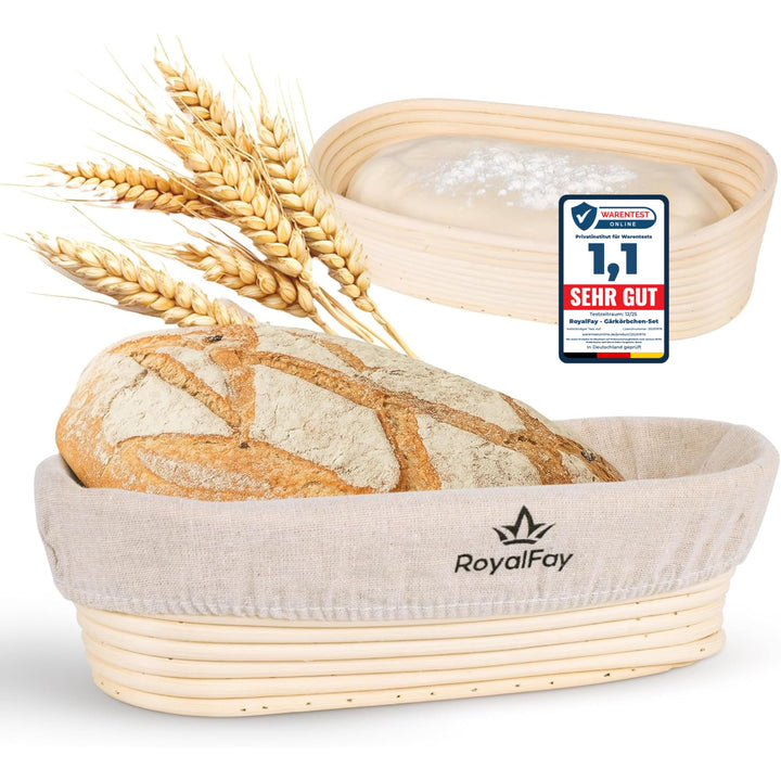 Gärkörbchen oval 28 cm – Brotform aus natürlichem, atmungsaktivem Rattan für 0,5 kg Teig – inklusive