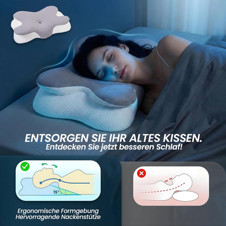 Nackenkissen Memory Foam 65x38cm, Ergonomisches Kopfkissen für Nackenschmerzen, Orthopädisches Schme