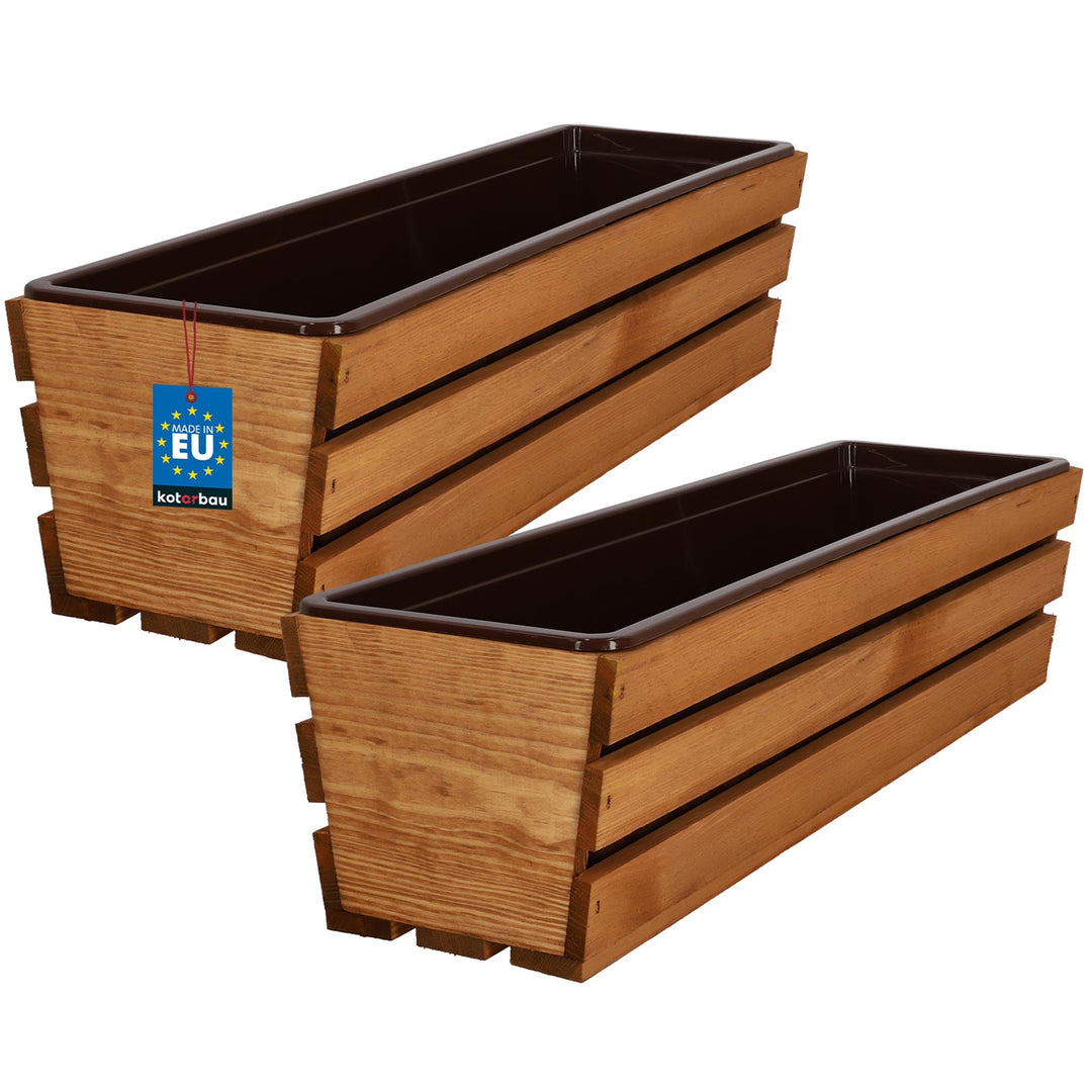 KOTARBAU® Blumenkasten für Balkon, Balkonkasten mit Kunststoffeinsatz 60 x 18 x 15 cm 2er Set Eiche,