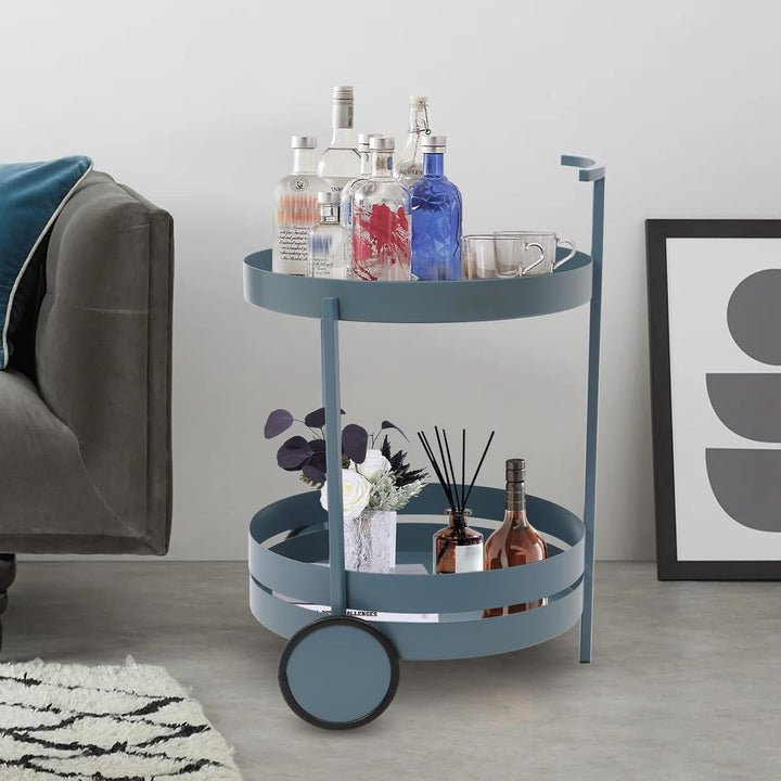 Rollwagen Metall, 40x61cm Runder Küchenwagen Lagerwagen mit Rädern, Regal auf Rollen mit 3 Ebenen, S