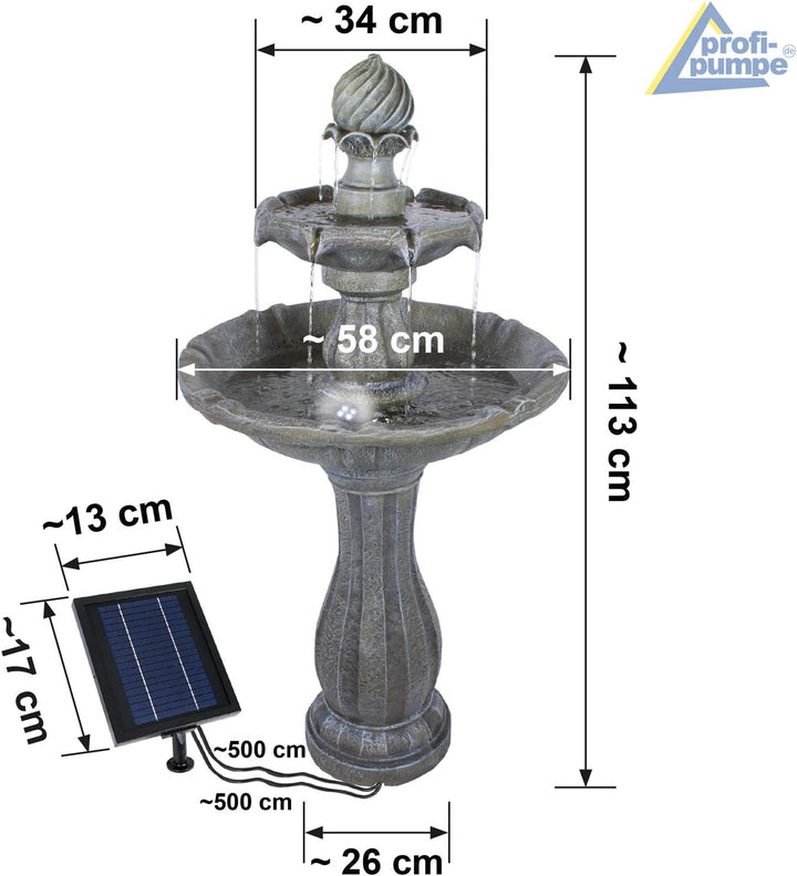 Solar Gartenbrunnen Brunnen Solarbrunnen mit LED-Licht, Zierbrunnen Wasserfall Gartenleuchte Teichpu