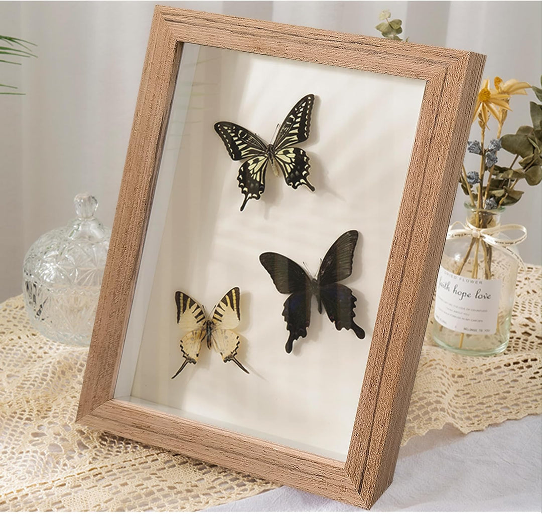 3D Bilderrahmen Holz 20x25cm 2 Pack Dunkles Holz Fotorahmen aus Massivholz und Echtglas für Objekte