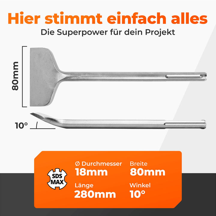 BAUBECK Robuste Fliesenmeissel SDS Max - schnelles Lösen von Putz &amp; Kleberesten [10° abgewinkelt], h