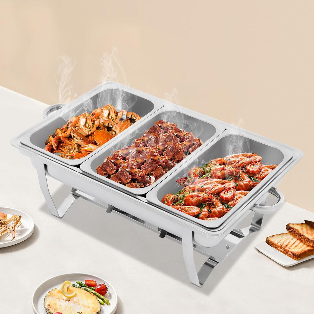 9L Edelstahl Chafing Dish Speisenwärmer Warmhaltebehälter aus 3 Grids Catering Warmhaltebehälter War