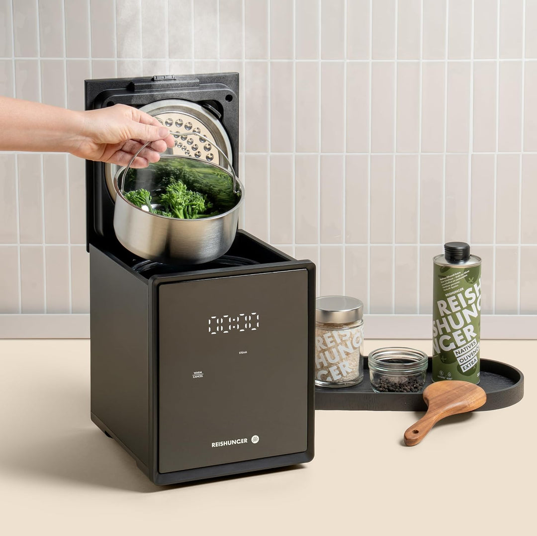 REISHUNGER Sumi Digitaler Reiskocher – 3 L – Schwarz, Schwarz