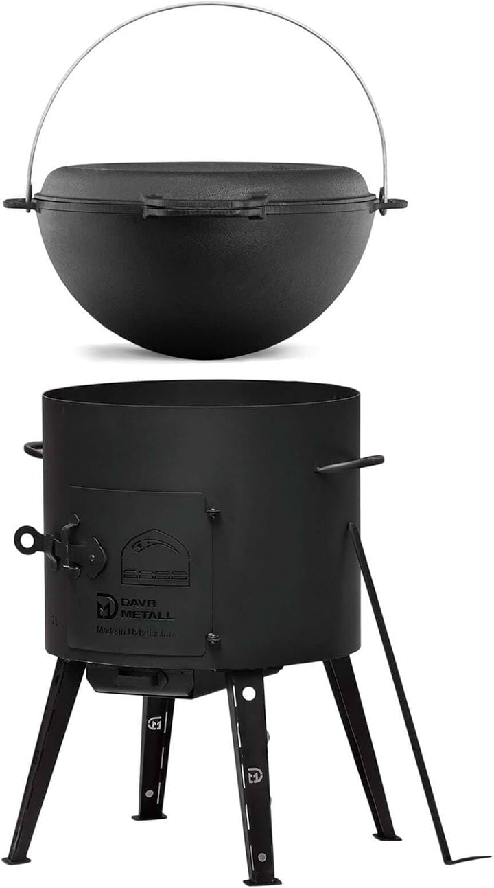 10L Kazan mit Ø36 Uchag Utschak Utschag 2mm stahl Kessel mit Deckel-Grillpfanne aus Gusseisen Kasan
