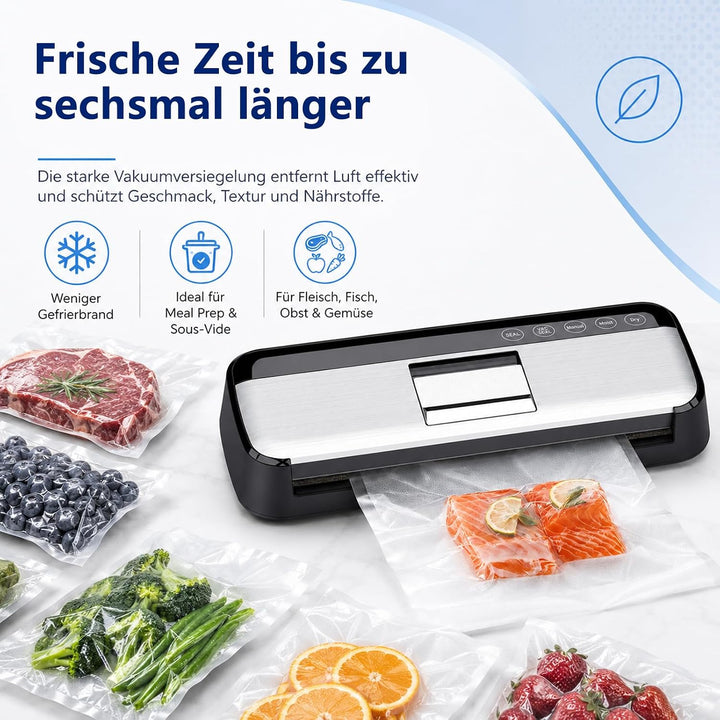 Vakuumiergerät für Lebensmittel, Vollautomatischer Vakuumierer mit 15 Beutel, Folienschweissgerät fü