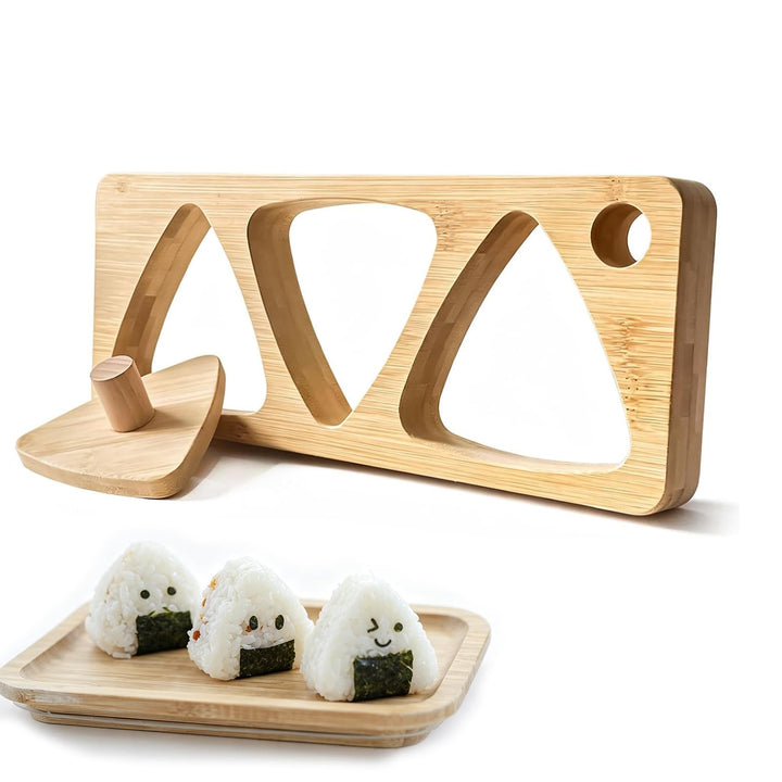 Onigiri Form aus Bambus mit Pressplatte, Dreieckige Sushi-Form, Reisbällchen Former für 3 Stücke, Mi