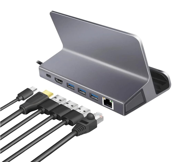 USB 3.2 Gen1 Dockingstation 6-Port mit USB PD (PowerDelivery 100W) aus Aluminium, Halterung für Tabl