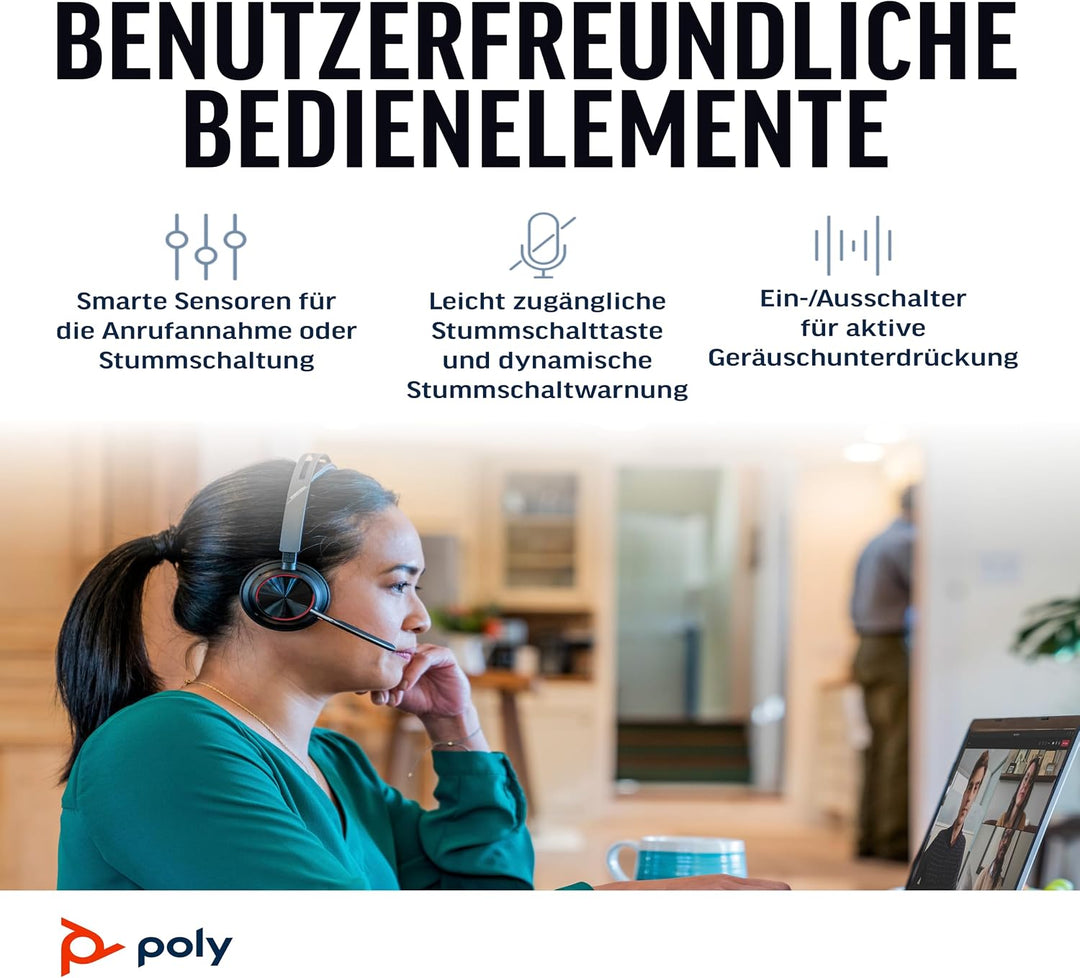Poly Voyager Focus 2 UC schnurloses Headset mit Mikrofon, Active Noise Cancelling (ANC), Verbindung