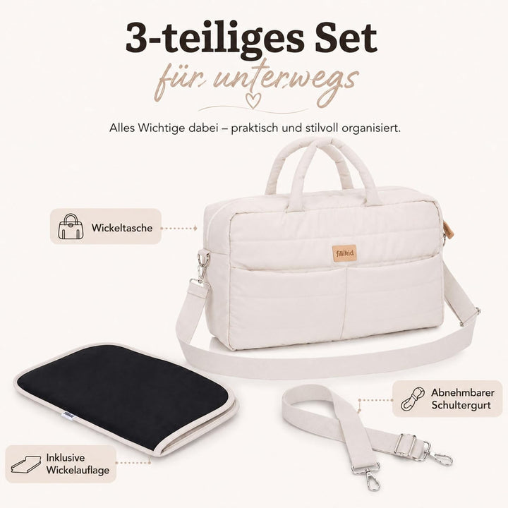 Fillikid Wickeltasche Windeltasche mit Wickelauflage Exklusiv Beige, Beige