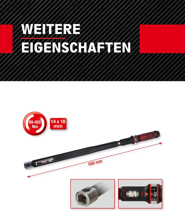 KS Tools Einsteck Drehmomentschlüssel 14x18 mm ERGOTORQUEprecision 516.1682 I 80-420 Nm I Mit Doppel