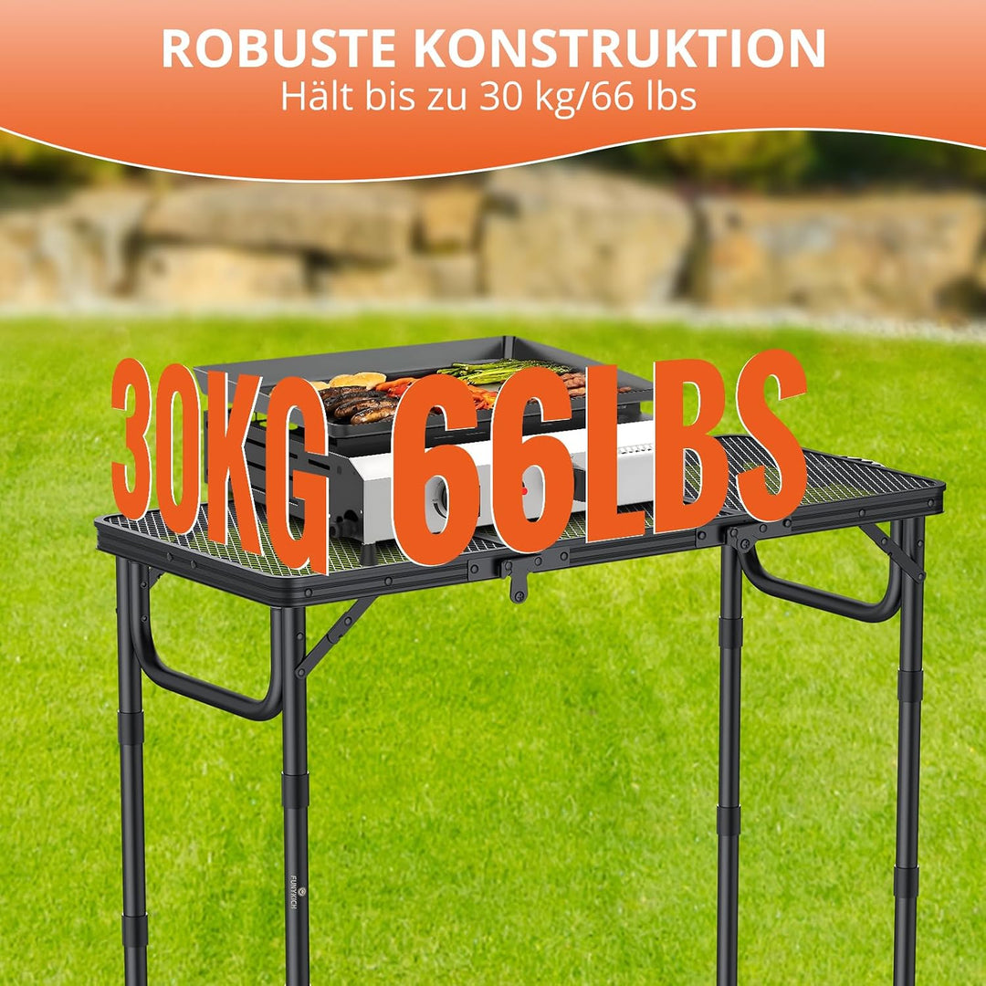 FUNYKICH Tragbarer Grilltisch 87 x 40cm,Campingtisch Outdoor Klappbar mit 3 Höhen Verstellbarer(26/4
