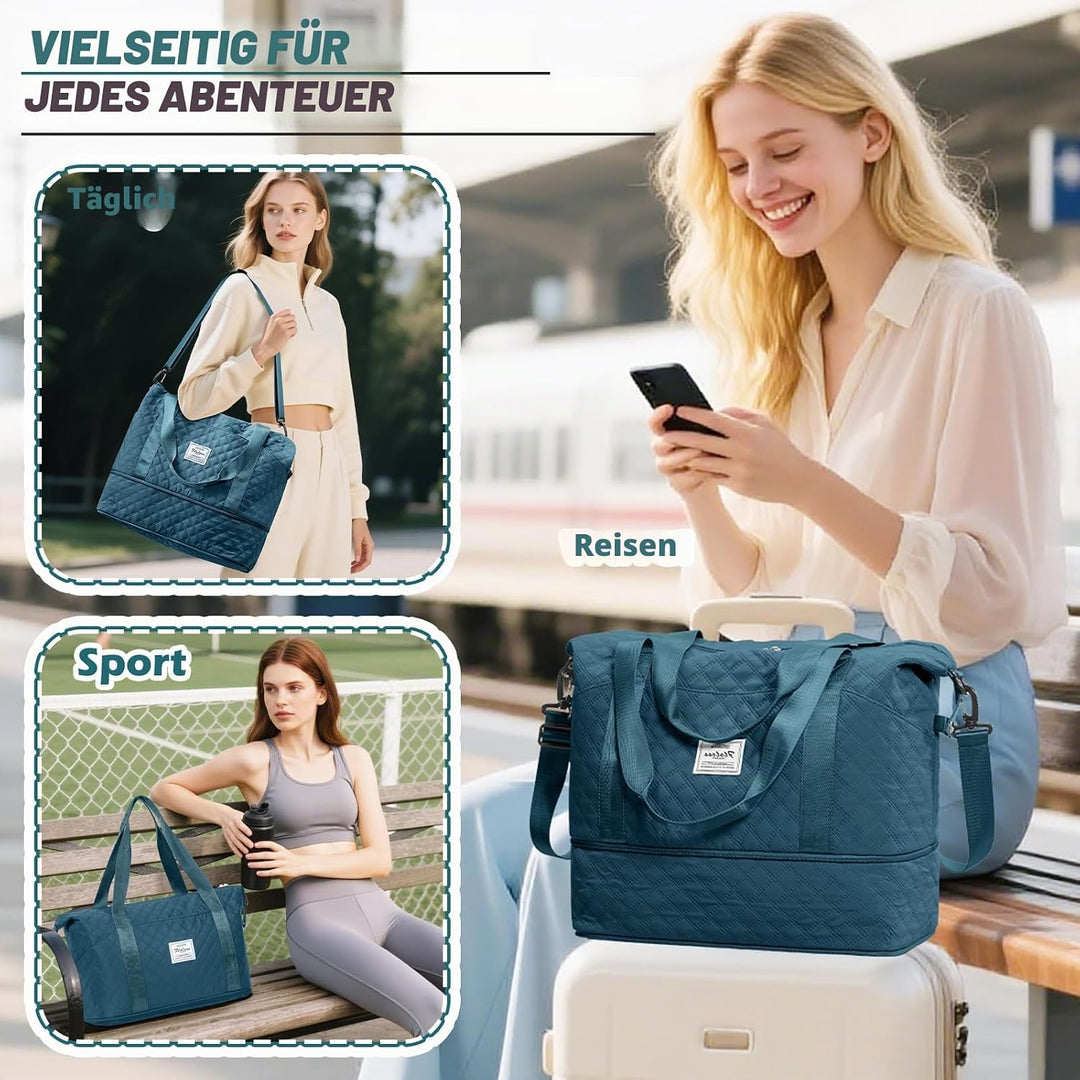 SEAFEW Reisetasche Damen Sporttasche 40x30x20 Ryanair Handgepäck Tasche Dunkel Pfauenblau 40x30x20cm