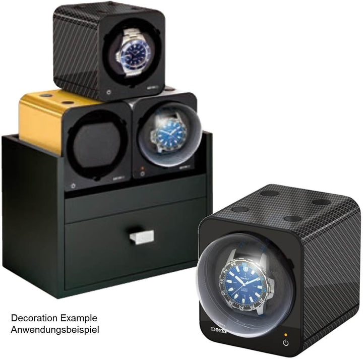 STARTERSET: Boxy Uhrenbeweger Fancy Brick Carbon - von Beco-Technic- (mit Stromadapter) …