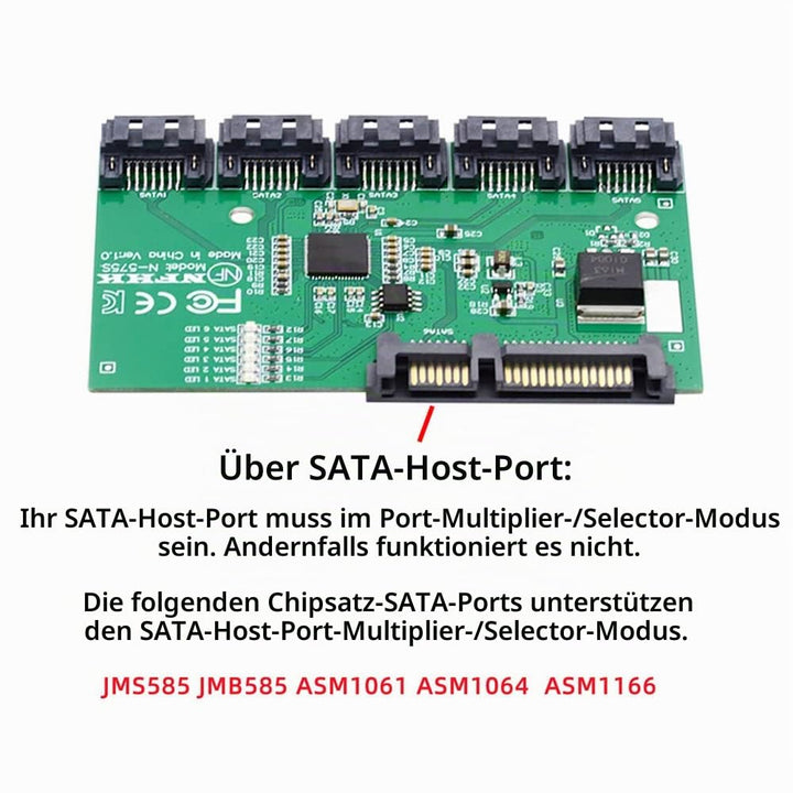 cablecc 6Gbps SATA 3.0 1 bis 5 Splitter Ports HUB Adapter Konverter PM Multiplier Port Selector JMB5