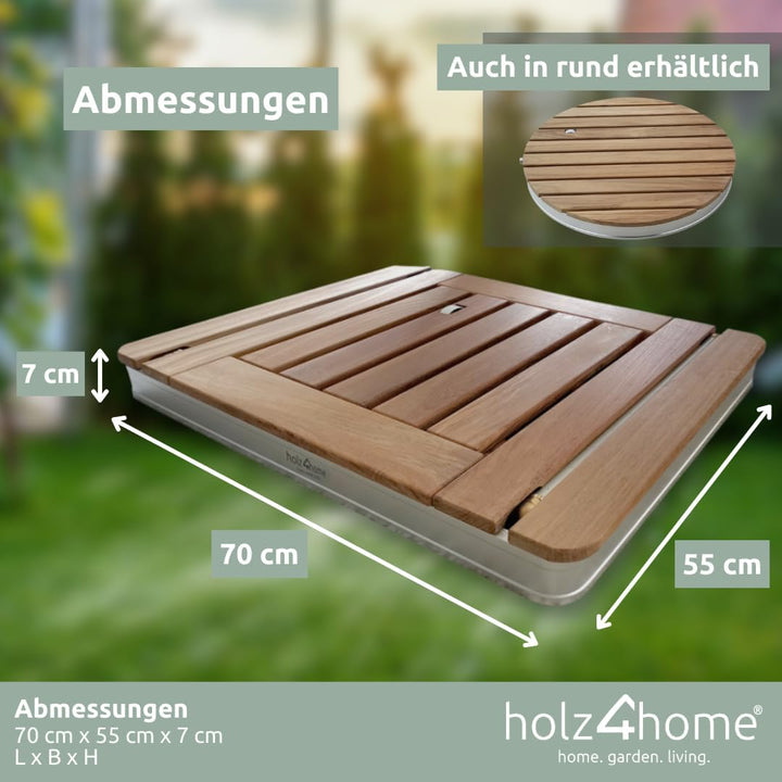 holz4home® Bodendusche als Gartendusche oder Pooldusche I Eckig aus Teakholz und Aluminium I Höhenve
