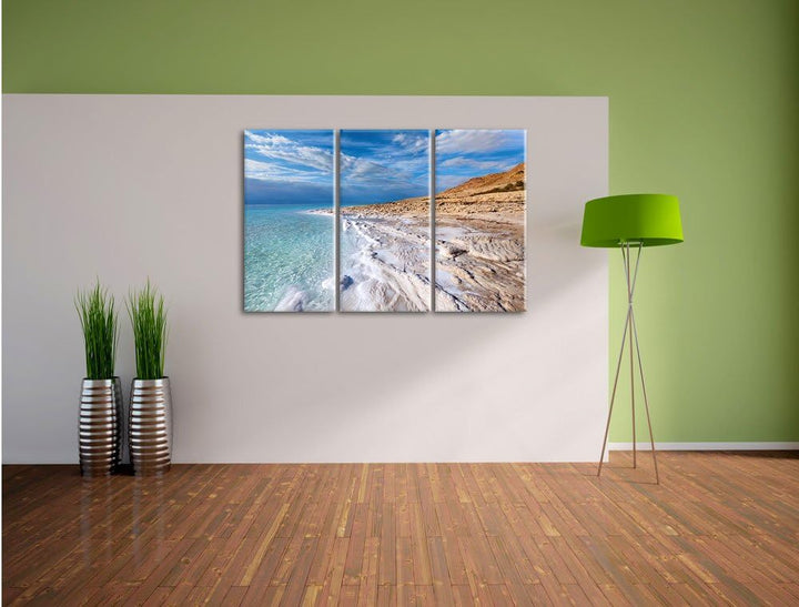Pixxprint Das Tote Meer bei Tag 3-Teiler Leinwandbild 120x80 Bild auf Leinwand