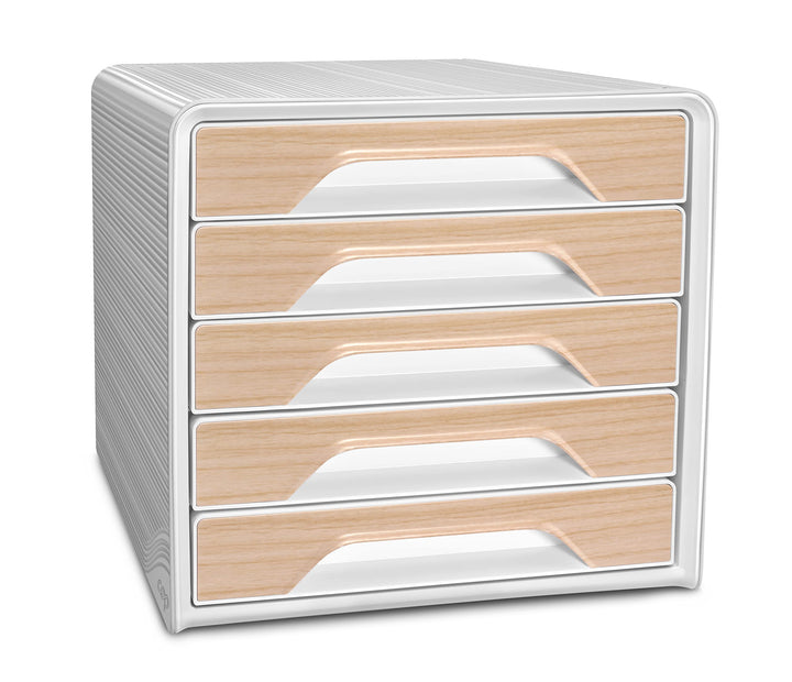 CEP Schubladenbox mit 5 flachen Schubladen Silva Weiβ Holz Weiss / Buche, Weiss / Buche