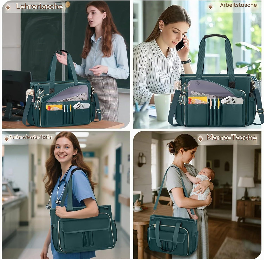 RAINSMORE Lehrertasche Damen Gross 15.6 Zoll Laptoptasche Arbeitstasche mit Isolierter Tasche für Kr