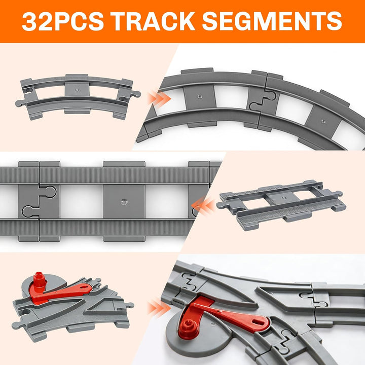 32 Stück Bausteine Zug Schienen Set, Spielzeug Eisenbahnschienen, City Zug Schienen Set mit Cross Tr
