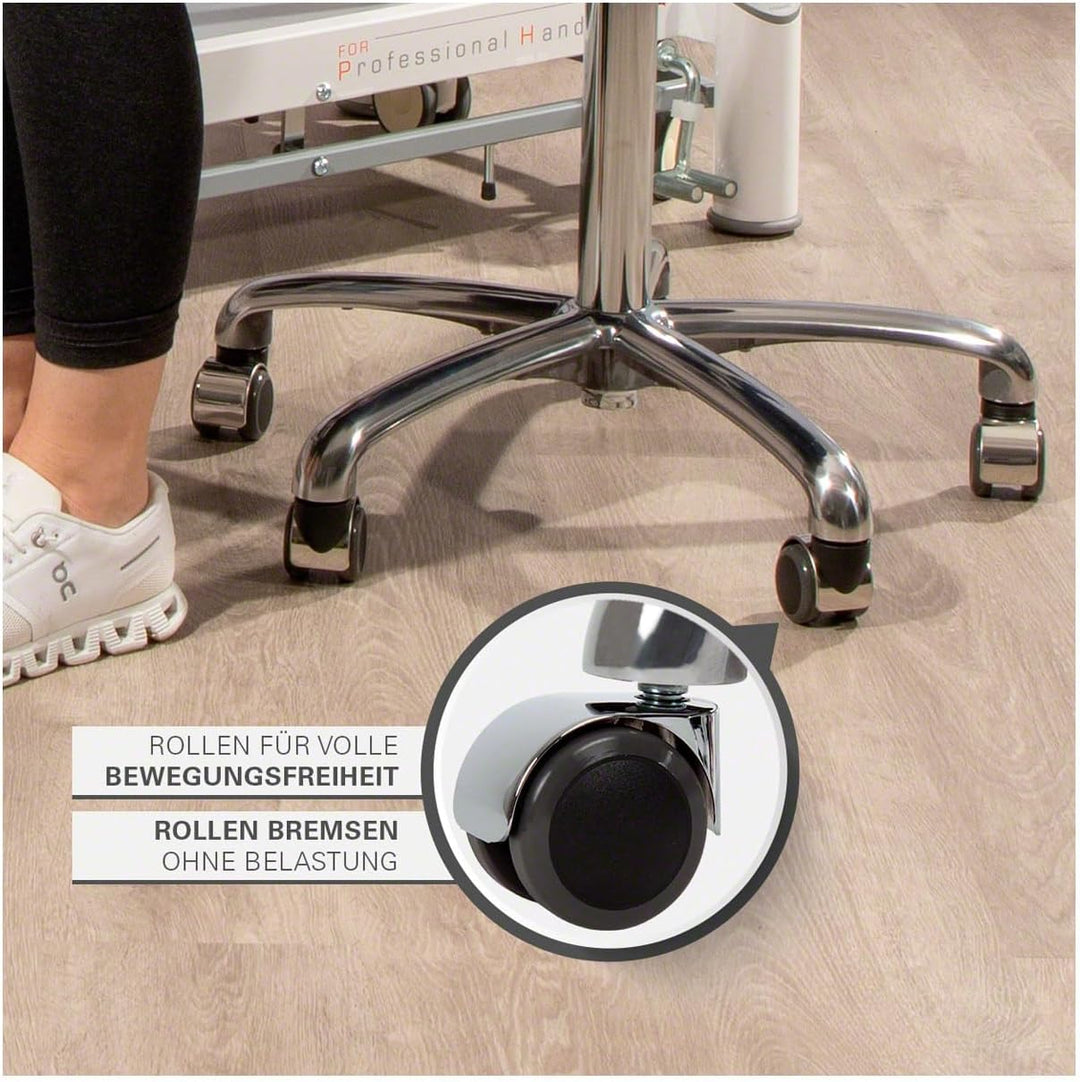 Sport-Tec Drehhocker Exklusiv mit Holz-Sitzfläche und Rollen, Rollhocker Arbeitshocker