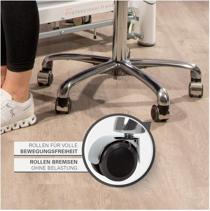 Sport-Tec Drehhocker Exklusiv mit Holz-Sitzfläche und Rollen, Rollhocker Arbeitshocker