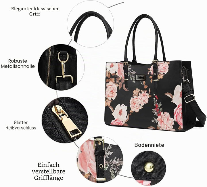 MOSISO Laptop Tote Tasche, 15,6 Zoll PU Leder Laptoptasche Handtasche 15.94 inches Schwarz, 15.94 in