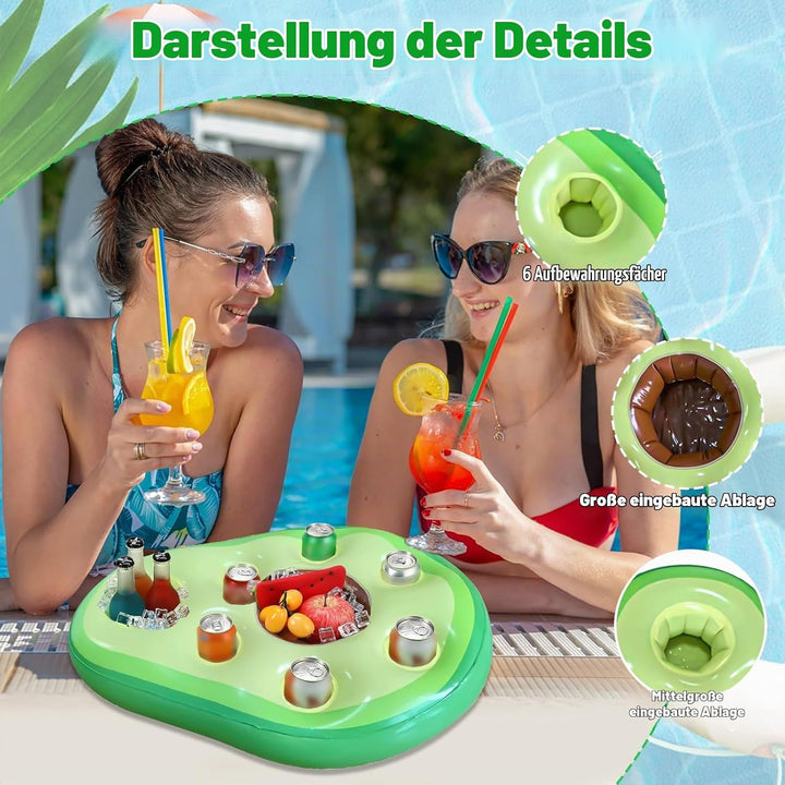 Obst Poolbar, Aufblasbarer Getränkehalter Schwimmender, 2in1-Getränke und Snackhalter Poolbar 8 Löch