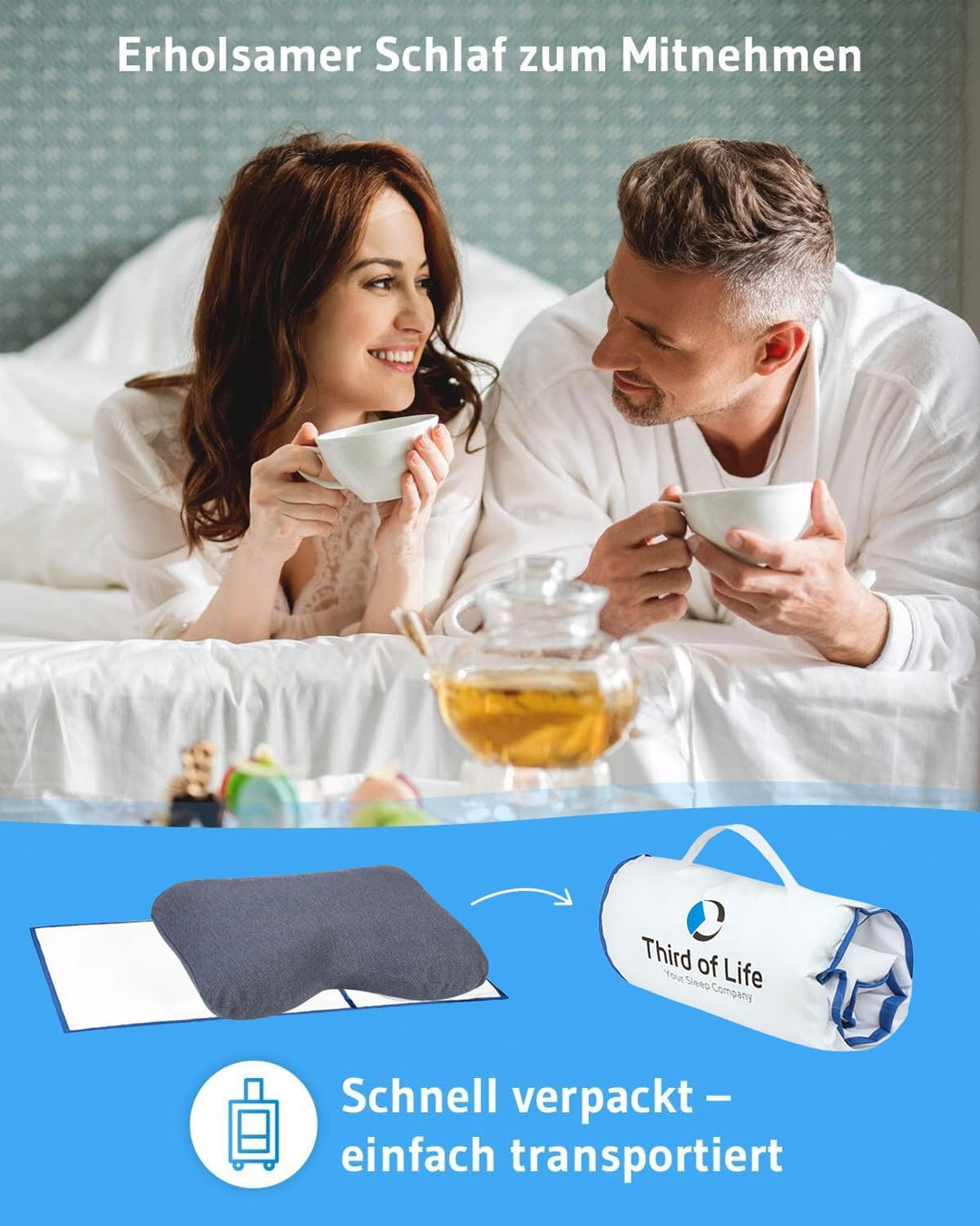 Seitenschläferkissen GIANFAR QuickDry | Ergonomisches Nacken-Kissen für Seitenschläfer | Memory-Foam