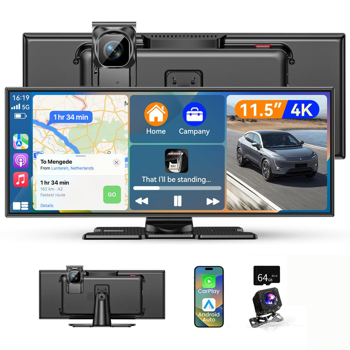 11.5 Zoll Carplay Display Android Auto Display 4K Car Play IPS Touch Screen Schwarz, Schwarz