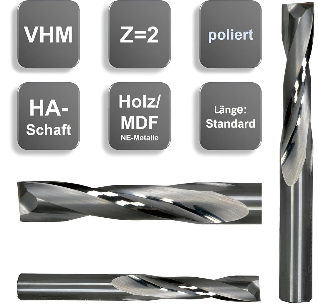 VHM Fräser, Spiralnutfräser, CNC-Fräser für Holz, MDF Z=2 Schaftfräser mit polierter Spannut (8,0 x