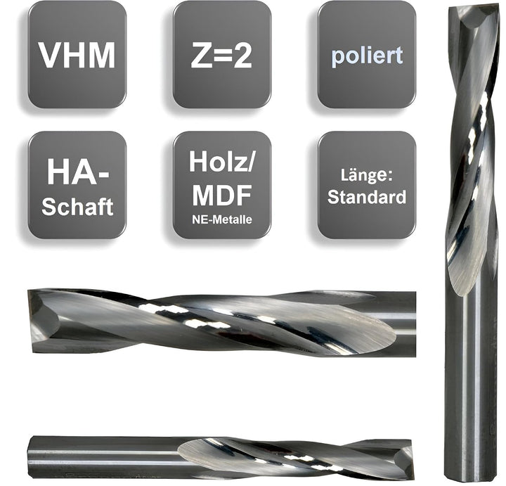 VHM Fräser, Spiralnutfräser, CNC-Fräser für Holz, MDF Z=2 Schaftfräser mit polierter Spannut (8,0 x